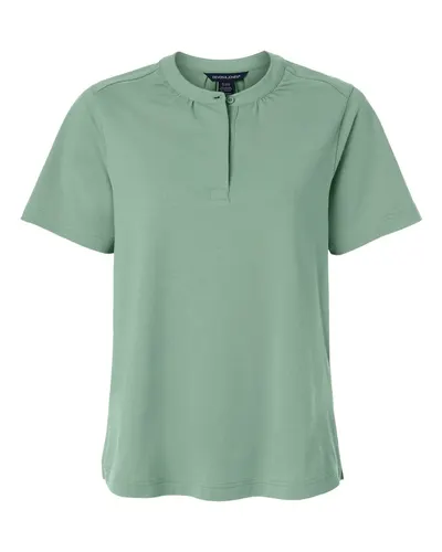 Devon & Jones DG102W Women's Seaton Pebble Textured Polo in Balsam Green — blank polo, front view