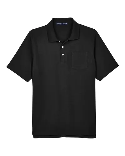 Devon & Jones DG150P Men's DRYTEC20™ Performance Pocket Polo in Black — blank polo, front view