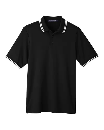 Devon & Jones DG20C Men's CrownLux Performance® Plaited Tipped Polo in Black/ White — blank polo, front view