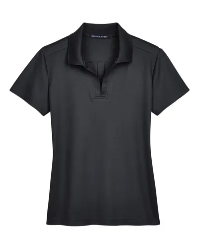 Devon & Jones DG20W Women's CrownLux Performance® Plaited Polo in Black — blank polo, front view