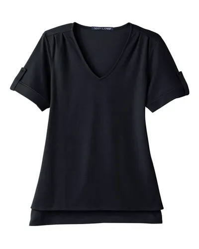Devon & Jones DG20WB Women's CrownLux Performance® Plaited Rolled Sleeve Shirt in Black — blank garment, front view