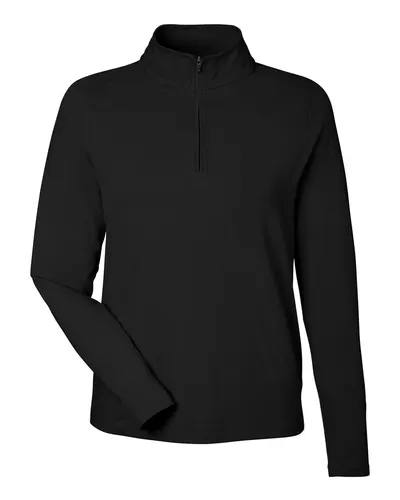 Devon & Jones DG425W Women's Raleigh Stretch Quarter-Zip Pullover in Black — blank garment, front view