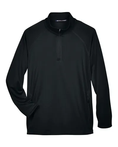 Devon & Jones DG440 Men's Stretch Tech-Shell® Compass Quarter-Zip Pullover in Black — blank garment, front view