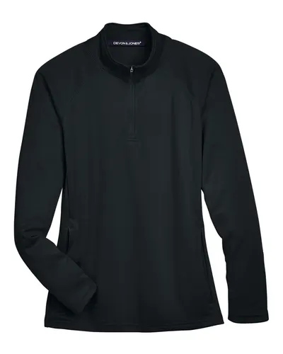 Devon & Jones DG440W Women's Stretch Tech-Shell® Compass Quarter-Zip Pullover in Black — blank garment, front view