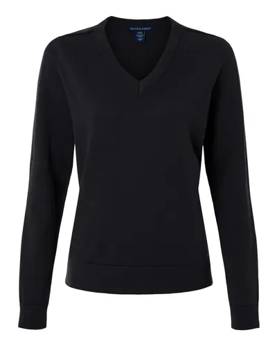 Devon & Jones DG445W Women's New Classics V-Neck Sweater in Black — blank garment, front view
