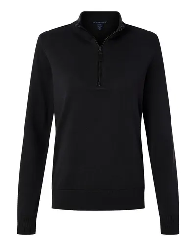 Devon & Jones DG446W Women's New Classics Quarter-Zip Sweater in Black — blank garment, front view