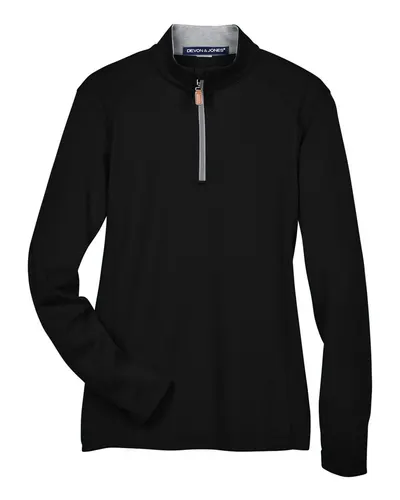 Devon & Jones DG479W Women's DRYTEC20™ Performance Quarter-Zip Pullover in Black/ Grey Heather/ Graphite — blank garment, front view
