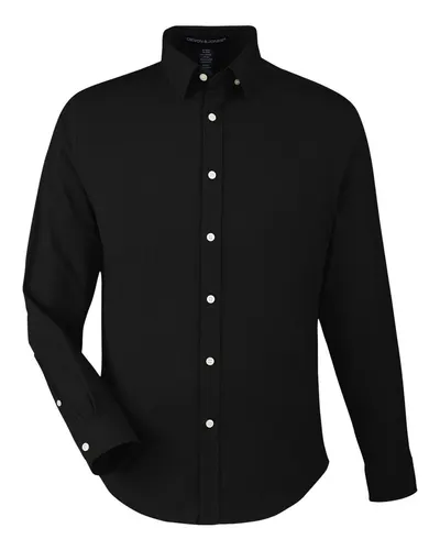 Devon & Jones DG505 Men's CrownLux Performance® Spencer Poplin Dress Shirt in Black — blank woven shirt, front view
