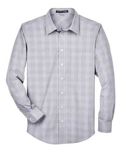 Devon & Jones DG520 Men's Crown Collection® Glen Plaid Woven Dress Shirt in White/ Graphite/ Light Grey — blank woven shirt, front view