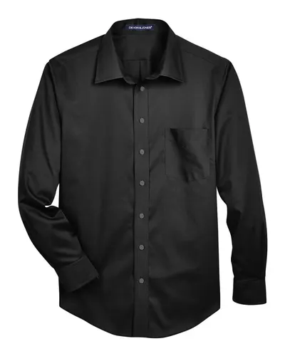 Devon & Jones DG530 Men's Crown Collection® Solid Stretch Twill Woven Dress Shirt in Black — blank woven shirt, front view