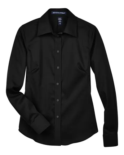 Devon & Jones DG530W Women's Crown Collection® Solid Stretch Twill Woven Dress Shirt in Black — blank woven shirt, front view