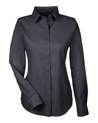 Devon & Jones DG532W Women's Crown Collection® Royal Dobby Woven Dress Shirt in Black — blank woven shirt, front view