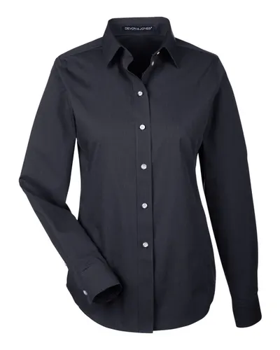 Devon & Jones DG534W Women's Crown Collection® Striped Woven Dress Shirt in Black/ Graphite — blank woven shirt, front view
