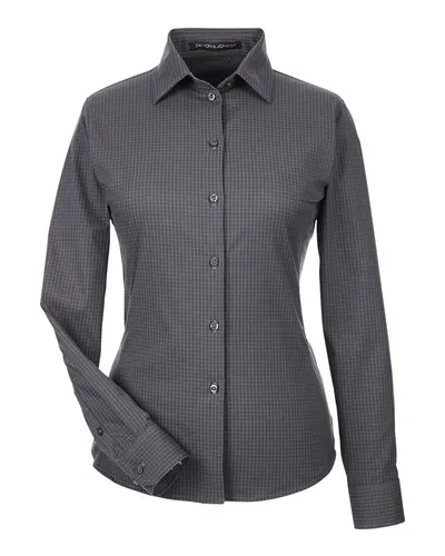 Devon & Jones DG535W Women's CrownLux Performance® Tonal Mini Check Woven Dress Shirt in Carbon — blank woven shirt, front view