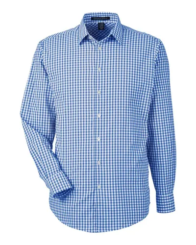 Devon & Jones DG536 Men's CrownLux Performance® Gingham Dress Shirt in French Blue/ White — blank woven shirt, front view