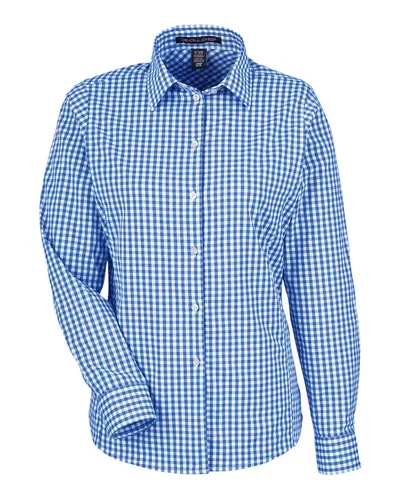 Devon & Jones DG536W Women's CrownLux Performance® Gingham Dress Shirt in French Blue/ White — blank woven shirt, front view