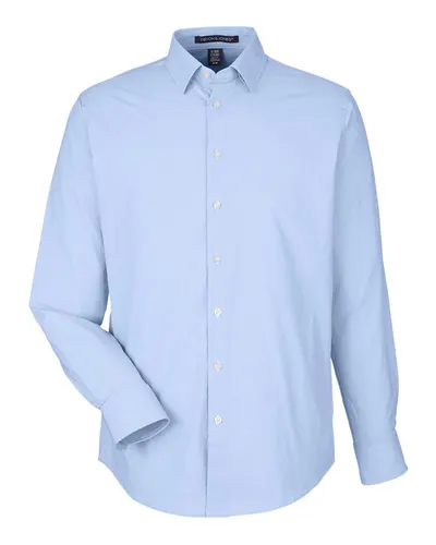 Devon & Jones DG537 Men's CrownLux Performance® Microstripe Dress Shirt in French Blue/ White — blank woven shirt, front view