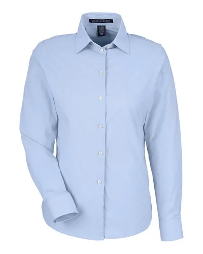 Devon & Jones DG537W Women's CrownLux Performance® Microstripe Dress Shirt in French Blue/ White — blank woven shirt, front view