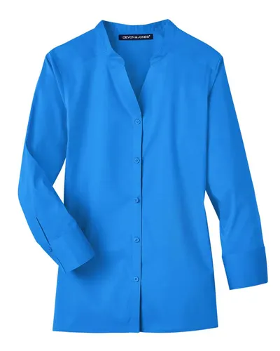 Devon & Jones DG560W Women's Crown Collection® Stretch Broadcloth Three-Quarter Sleeve Blouse in French Blue — blank garment, front view