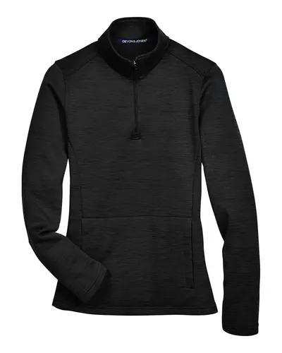 Devon & Jones DG798W Women's Newbury Mélange Fleece Quarter-Zip Pullover in Black Heather — blank fleece pullover, front view
