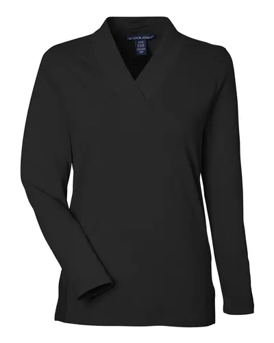 Devon & Jones DP121W Women's Raleigh Shawl Collar Knit Top in Black — blank garment, front view