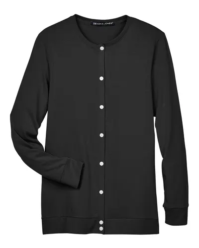 Devon & Jones DP181W Women's Perfect Fit™ Ribbon Cardigan in Black — blank garment, front view