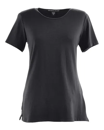 Devon & Jones DP182W Women's Perfect Fit™ Shell T-Shirt in Black — blank t-shirt, front view