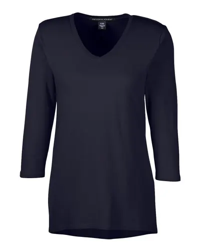 Devon & Jones DP184W Women's Perfect Fit™ Bracelet-Length V-Neck Top in Black — blank garment, front view