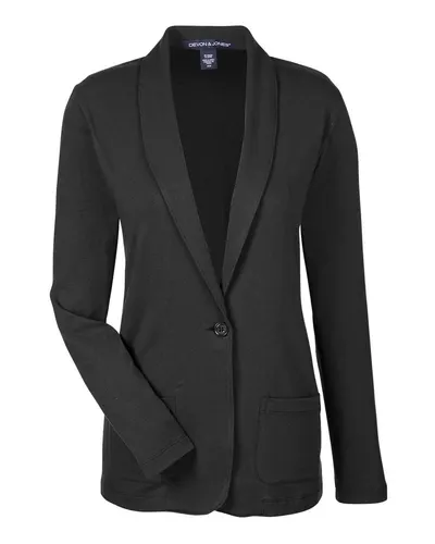 Devon & Jones DP462W Women's Perfect Fit™ Shawl Collar Cardigan in Black — blank garment, front view