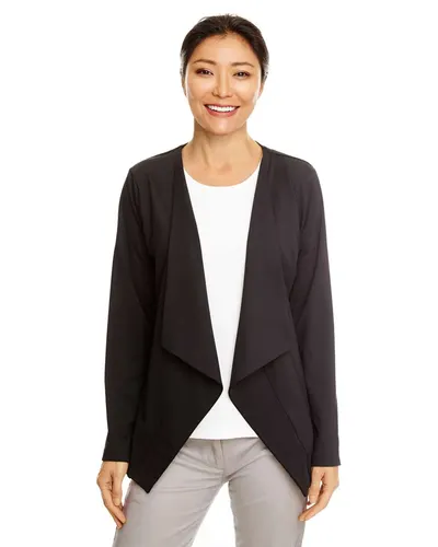 Devon & Jones DP465W Women's Perfect Fit™ Draped Open Cardigan Blazer in Black — blank garment, front view