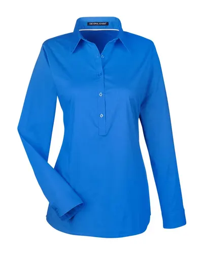Devon & Jones DP610W Women's Perfect Fit™ Half-Placket Tunic Dress Shirt in French Blue — blank woven shirt, front view