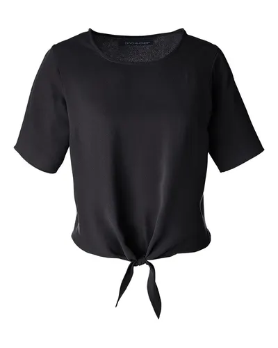 Devon & Jones DP617W Women's Perfect Fit™ Tie Front Blouse in Black — blank garment, front view