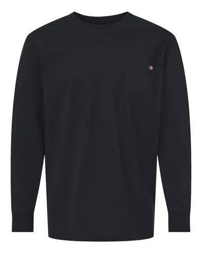 Dickies WL50T Men's Tall Traditional Heavyweight Long Sleeve T-Shirt in Black — blank long sleeve tee, front view