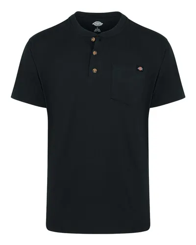 Dickies WS51 Men's Heavyweight Traditional Short Sleeve Henley in Black — blank garment, front view