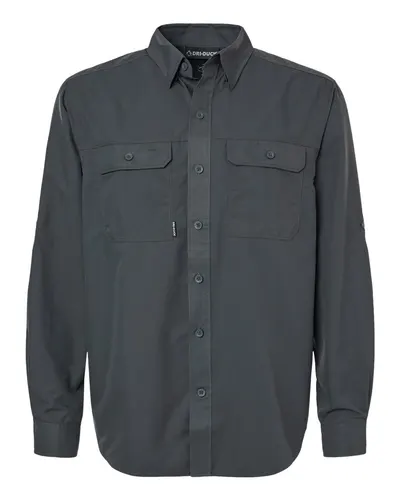 DRI DUCK 4441 Men's Crossroad Woven Shirt in Charcoal — blank woven shirt, front view
