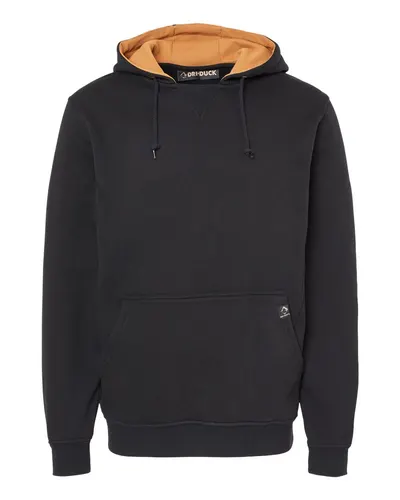 DRI DUCK 7035 Men's Woodland Fleece Hooded Pullover in Black — blank hooded sweatshirt, front view