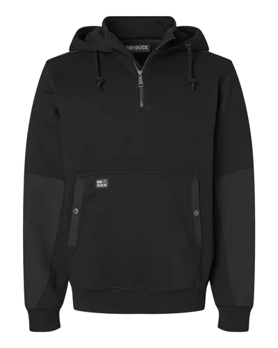 DRI DUCK 7349 Men's Mission Quarter-Zip Hooded Pullover in Black — blank hooded sweatshirt, front view