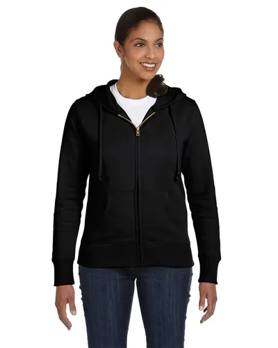 econscious EC4501 Women's Full-Zip Hooded Sweatshirt in Black — blank hooded sweatshirt, front view