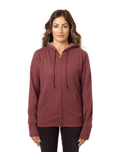 econscious EC4580 Women's Heathered Full-Zip Hooded Sweatshirt in Berry — blank hooded sweatshirt, front view
