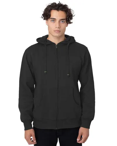 econscious EC5650 Unisex Heritage Full-Zip Hooded Sweatshirt in Black — blank hooded sweatshirt, front view