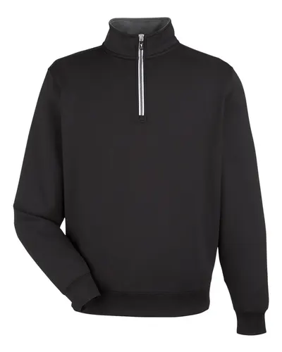 Fairway & Greene C11512 Men's Caves Tech Quarter-Zip Pullover in Black/ Dark Shadow Grey Heather — blank garment, front view