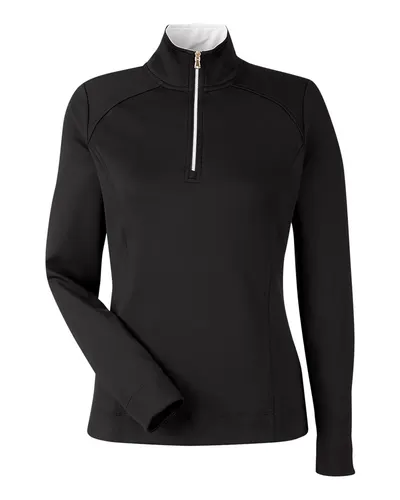 Fairway & Greene F12250 Women's Wells Tech Quarter-Zip Pullover in Black/ White — blank garment, front view