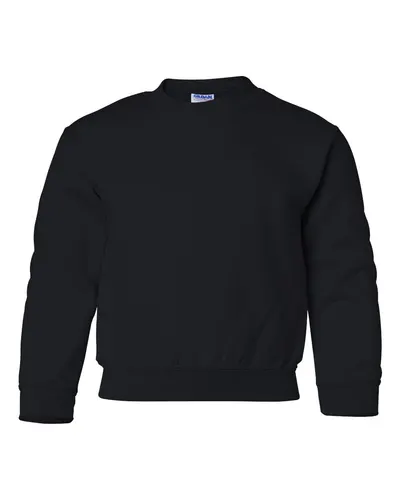 Gildan 18000B Youth Heavy Blend™ Crewneck Sweatshirt in Black — blank crewneck sweatshirt, front view