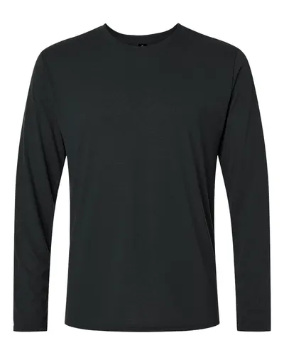 Gildan 42400 Unisex Performance® Long Sleeve T-Shirt in Black — blank long sleeve tee, front view
