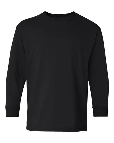 Gildan 5400B Youth Heavy Cotton™ Long Sleeve T-Shirt in Black — blank long sleeve tee, front view