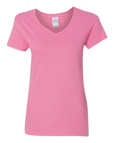 Gildan 5V00L Women's Heavy Cotton™ V-Neck T-Shirt in Azalea — blank t-shirt, front view