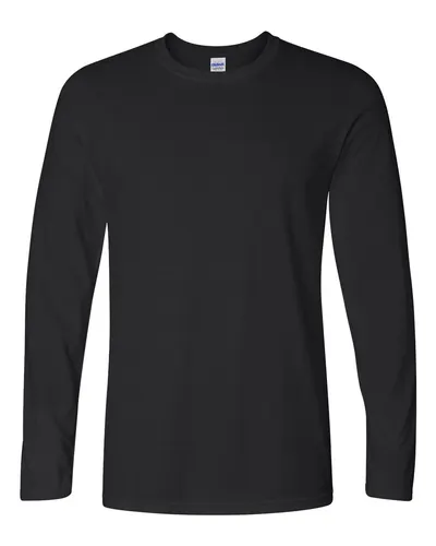Gildan 64400 Unisex Softstyle® Long Sleeve T-Shirt in Black — blank long sleeve tee, front view