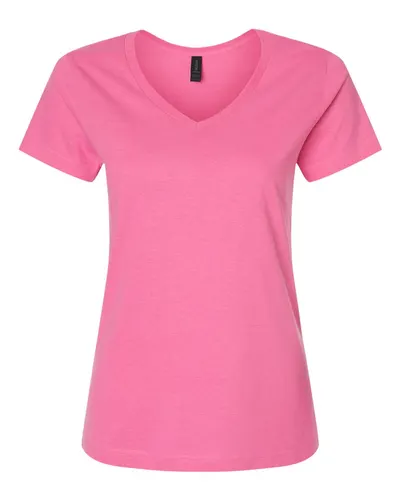 Gildan 64V00L Women's Softstyle® V-Neck T-Shirt in Azalea — blank t-shirt, front view