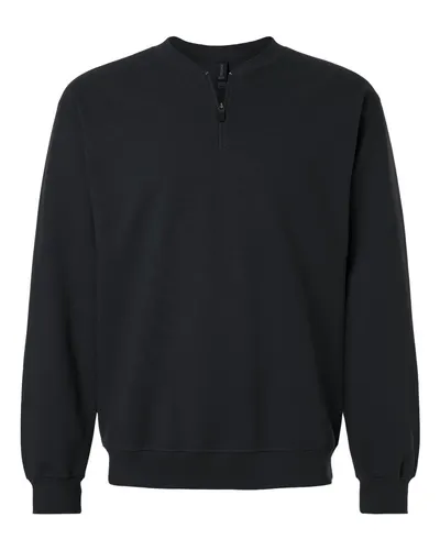 Gildan SF008 Unisex Softstyle® Midweight 1/4 Zip Sweatshirt in Black — blank crewneck sweatshirt, front view