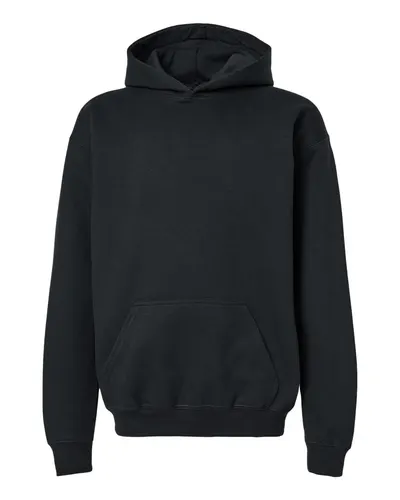 Gildan SF500B Youth Softstyle® Midweight Hooded Sweatshirt in Black — blank hooded sweatshirt, front view